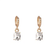 ( white)Korea geometry Oval diamond gem earring buckle ear stud woman temperament all-Purpose flash diamond