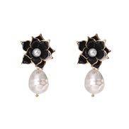 ( black) Pearl earring flowers Alloy brief earrings woman temperament enamel fashion personality ear stud