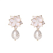 ( white) Pearl earring flowers Alloy brief earrings woman temperament enamel fashion personality ear stud