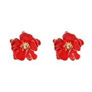 ( red)brief samll ear stud enamel petal Pearl ear stud occidental style flowers earrings