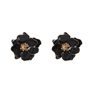 ( black)brief samll ear stud enamel petal Pearl ear stud occidental style flowers earrings