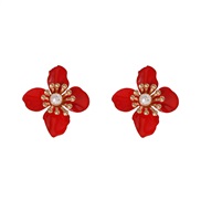 ( red)brief ear stud enamel petal Pearl ear stud occidental style flowers earrings