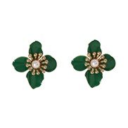 ( green)brief ear stud enamel petal Pearl ear stud occidental style flowers earrings