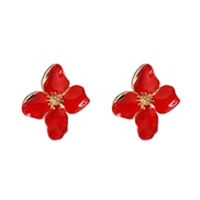 ( red)brief ear stud enamel petal Pearl ear stud occidental style flowers earrings