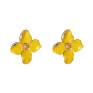 ( yellow)brief ear stud enamel petal Pearl ear stud occidental style flowers earrings
