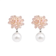 ( Pink)Bohemia sector ear stud beads ear stud color crystal ear stud tassel arring