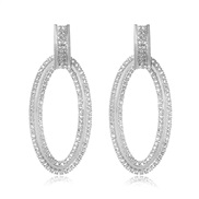 ( Silver)occidental style exaggerating geometry Oval diamond Round earrings female fashion Bohemia ear stud