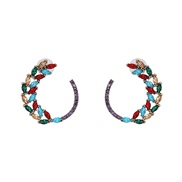 ( Color) retro temperament Pearl circle earrings occidental style diamond geometry ear stud Earring