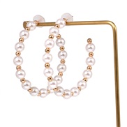 ( white)occidental style fashion creative style Pearl style circle big earrings titanium steel brief tassel gold Beads e
