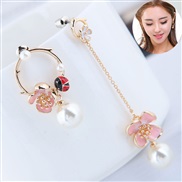 fine  Korean style fashion  sweetOL concise flowers Pearl all-Purpose temperament personality asymmetry ear stud