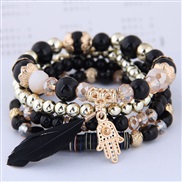 occidental style fashion  concise crystal beads all-Purpose feather temperament multilayer bracelet