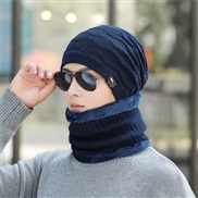 ( Navy blue)men hats wool rhombus warm velvet thick knitting woolen fashion hat set
