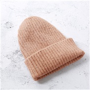( Pink)all-Purpose brief woolen woman Korea fashion pure color knitting man Autumn and Winter warm hat