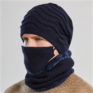 ( Navy blue)hat man warm knitting woolen Winter occidental style wind three