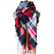 ( while  red )occidental style spring autumn Winter imitate sheep velvet Double surface Colorful grid triangle scarf lad