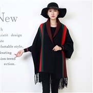 ( black)autumn Winter belt sleeves shawl fashion Stripe scarf woman wind two more thick bat shirt Coat