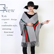 ( gray)autumn Winter belt sleeves shawl fashion Stripe scarf woman wind two more thick bat shirt Coat