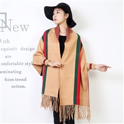 ( khaki)autumn Winter belt sleeves shawl fashion Stripe scarf woman wind two more thick bat shirt Coat