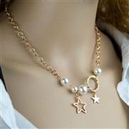 occidental style  trend  Metal concise Five-pointed star Pearl temperament short style necklace