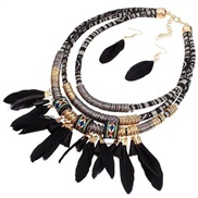 occidental style  trend  noble wind concise feather tassel all-Purpose temperament necklace earrings  set