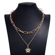occidental style fashion  Metal all-Purpose sun flower Metal Double layer chain temperament necklace