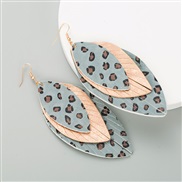 ( gray)occidental style creative exaggerating multilayer leather print leaves Modeling earrings Bohemia fashion trend ea