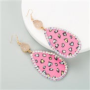 ( Pink)occidental style original drop leather print embed pure natural earrings Alloy embed Rhinestone earring woman