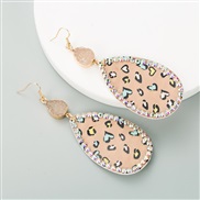 ( khaki)occidental style original drop leather print embed pure natural earrings Alloy embed Rhinestone earring woman