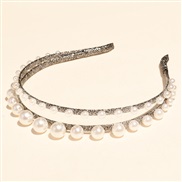 (Pearl  Silver)occidental styleins Pearl Headband Double layer big samll Pearl temperament all-Purpose fashion Headband 