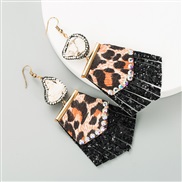 ( white)leopard long style leather pure natural embed fully-jewelled earrings woman exaggerating Earring earrings