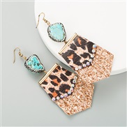 ( blue)leopard long style leather pure natural embed fully-jewelled earrings woman exaggerating arring earrings