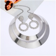 ( Silver)Double layer Metal pattern Collar occidental style fashion punk exaggerating short necklace earrings set clavic