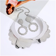 ( Silver)occidental style exaggerating Metal Collar fashion punk hollow width surface short necklace earrings set clavic