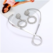 ( Silver)occidental style exaggerating Metal Collar fashion punk surface short necklace earrings set personality clavicl