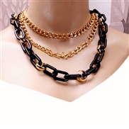 ( black  necklace=)occidental style new sweater chain  multilayer Acrylic necklace  trend chain