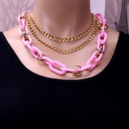 ( Pink  necklace=)occidental style new sweater chain  multilayer Acrylic necklace  trend chain