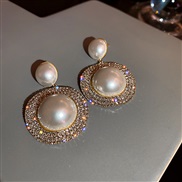( Silver needle  white)silver occidental style fashion exaggerating fully-jewelled Pearl earrings retro earring atmosphe