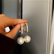 ( Silver needle white)silver brief fashion zircon Pearl earring temperament personality earrings Korea retro Earring wom