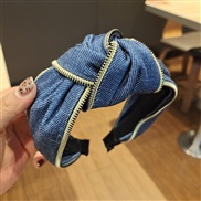 ( Navy blue)Korea fine Cowboy eadband  brief width Cloth zipper eadband  fashion medium woman