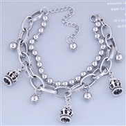 Korea fashion concise stainless steel Beads crown personality Double layer temperament bracelet