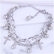 Korea fashion textured chain cross personality Double layer bracelet