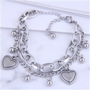 Korea fashion textured chain Peach heart personality Double layer bracelet