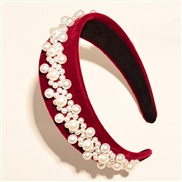 ( Red wine)occidental style velvet big samll Pearl Headband high-end fashion temperament Headband bride