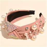 ( Pink)occidental style Pearl diamond eadband big samll Pearl fashion all-Purpose Cloth width eadband woman