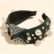 (Dark green)occidental style Pearl diamond eadband big samll Pearl fashion all-Purpose Cloth width eadband woman