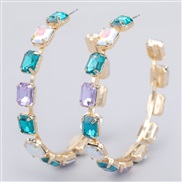 ( Blue color)occidental style high-end Alloy diamond fully-jewelled square glass diamond big circle earrings woman fashi