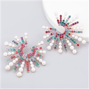 ( Color)occidental style high-end sun flower Alloy diamond Rhinestone imitate Pearl earrings woman exaggerating