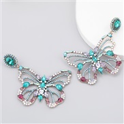 ( Blue color)occidental style high-end Alloy diamond glass diamond Rhinestone butterfly earrings woman super luxurious f