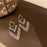 ( Silver needle Gold)silver Korea big geometry rhombus fully-jewelled earrings samll personality earring brief Earring