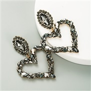 ( black)occidental style exaggerating heart-shaped Alloy color fully-jewelled earrings woman fashion temperament ear stu